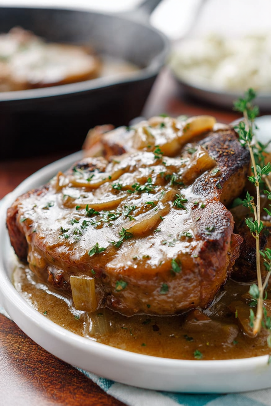 Smothered Pork Chops with Caramelized Onion Gravy