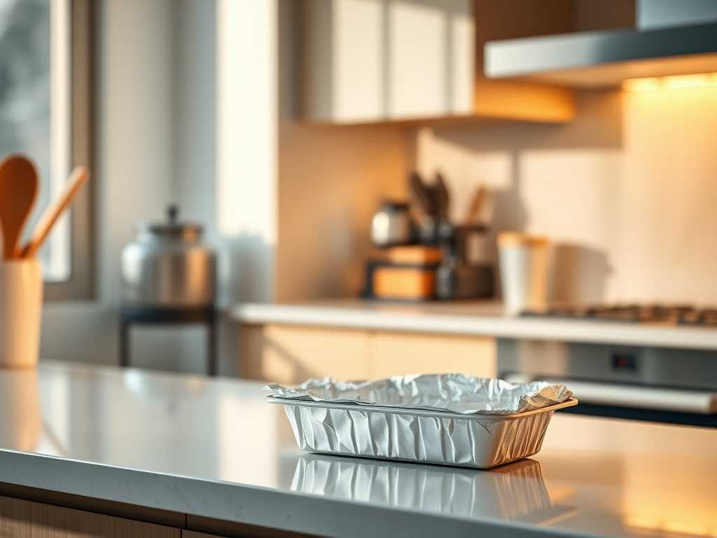 foil container on baking sheet