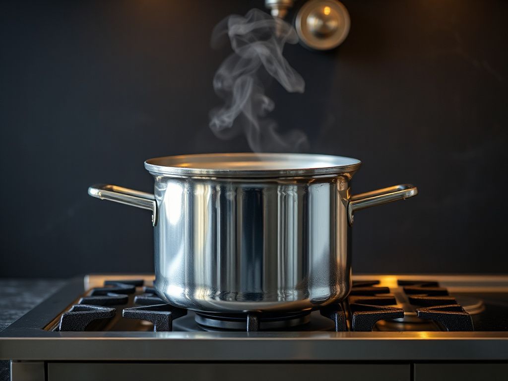 5-quart Dutch oven filled with simmering chicken stock