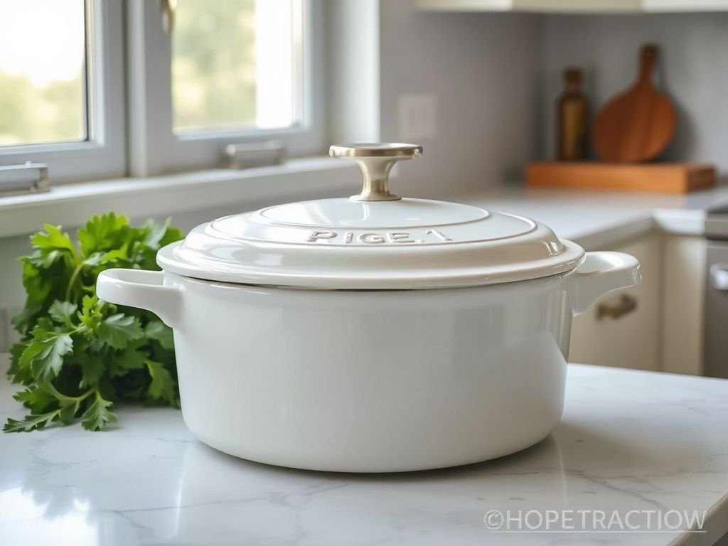 7 qt dutch oven filled with braised short ribs on a stovetop