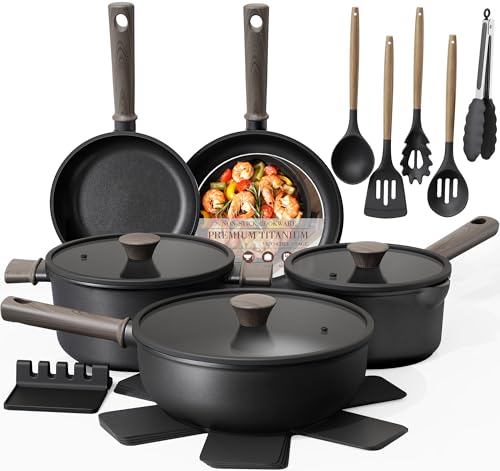 best healthy pans group shot on induction cooktop