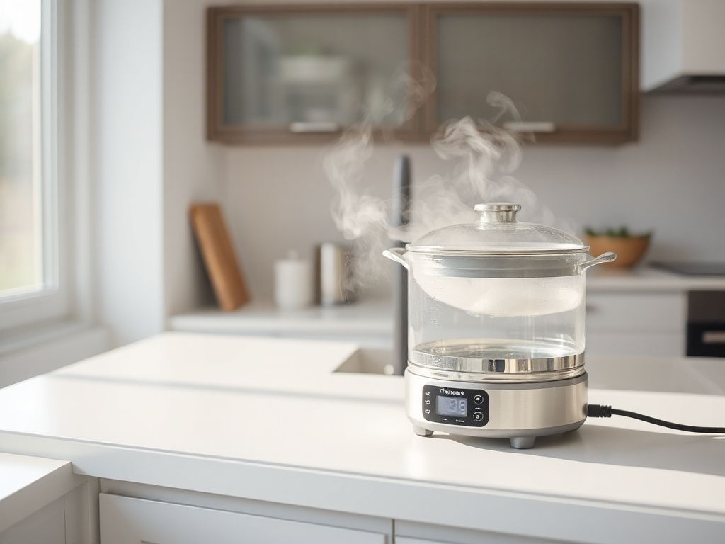 electric steampot with steam vent pointing away from user