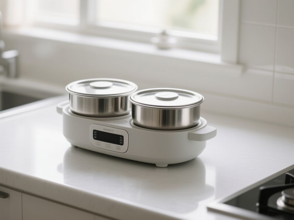 mini double rice cooker with two bowls on a countertop