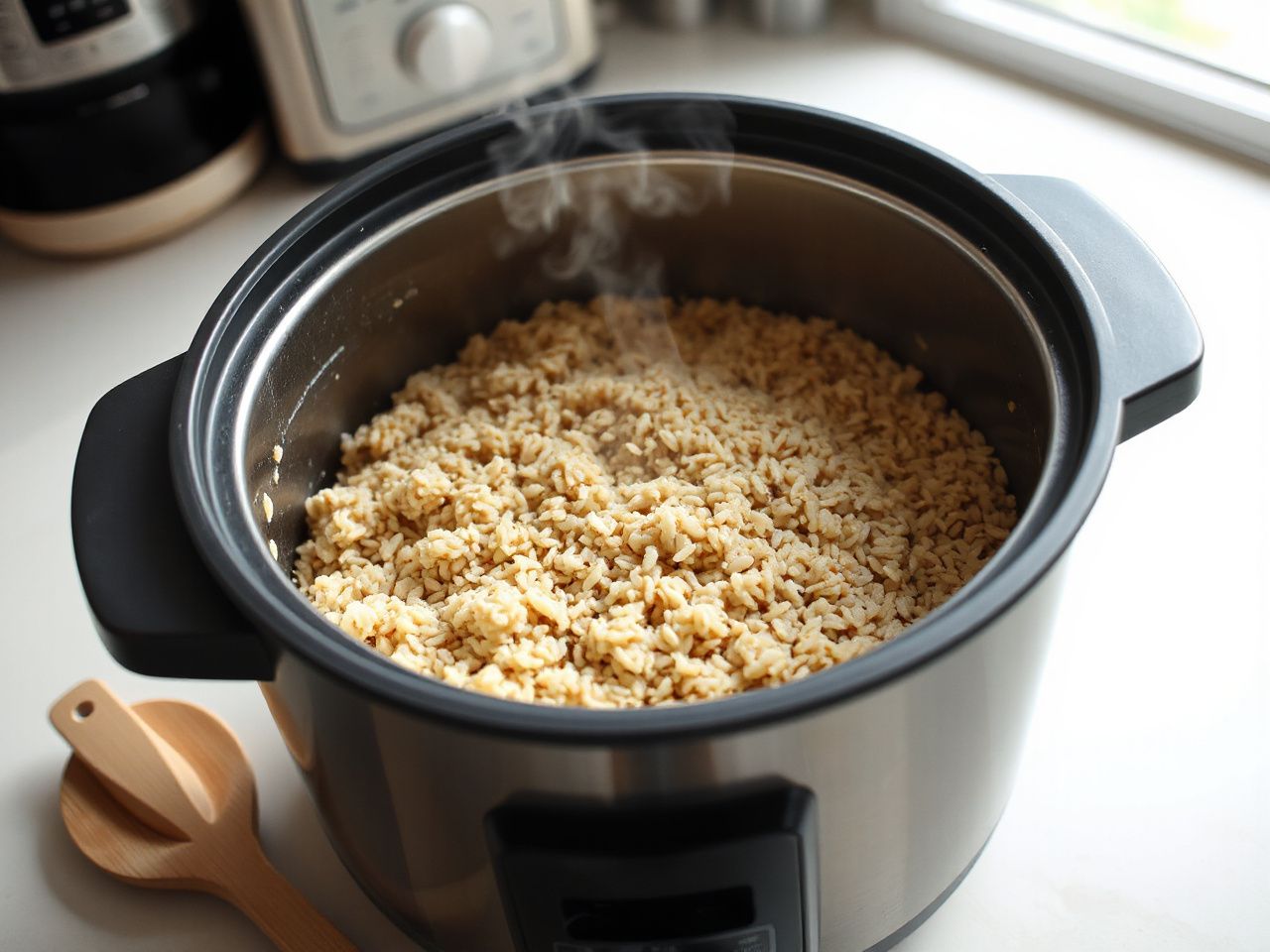 brown rice in a rice cooker