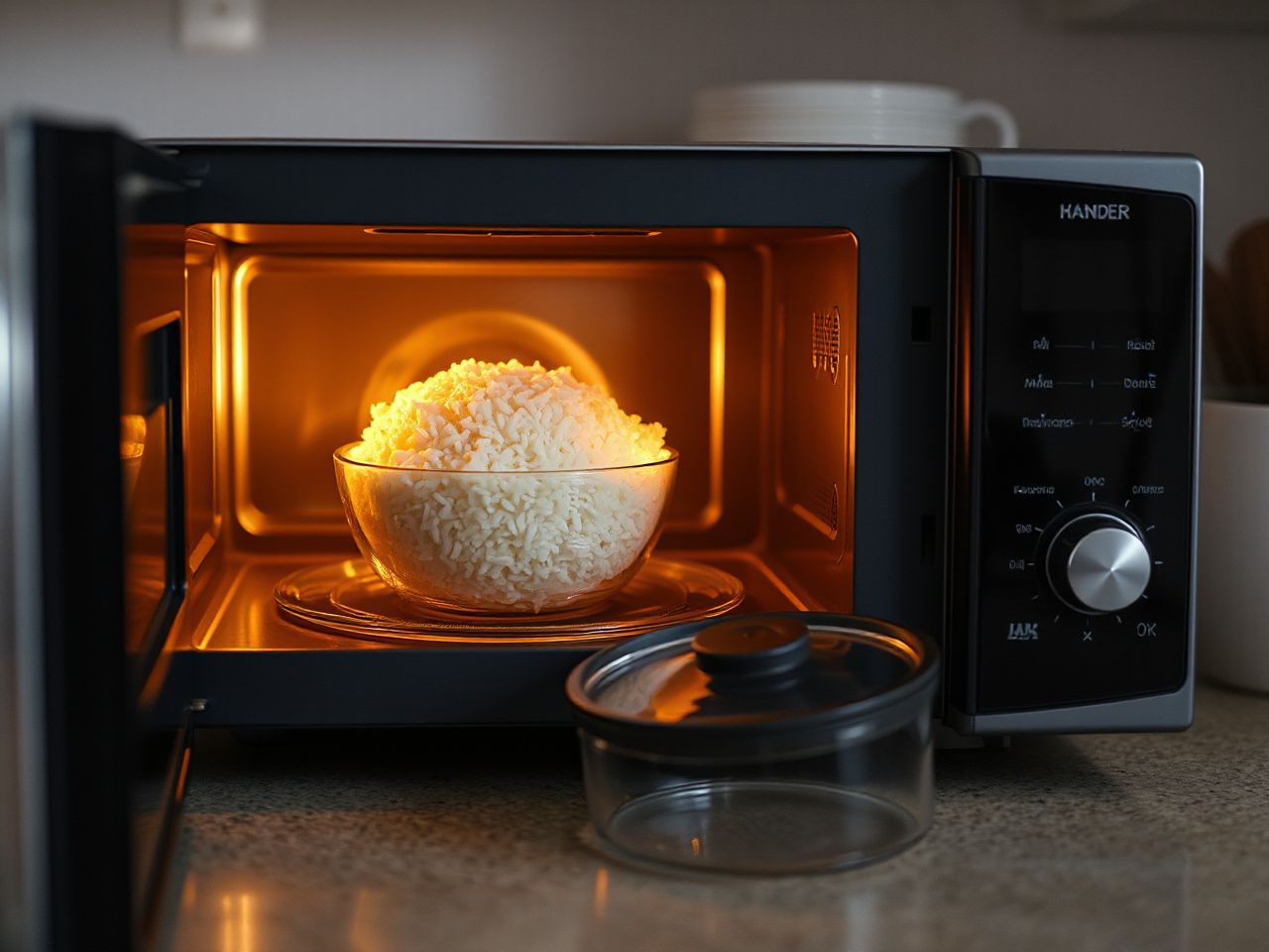 cooking rice in a microwave in a vented glass dish